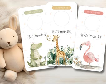 Divisori per armadio stampabili bifacciali, organizzatori per guardaroba per cameretta, da neonato a 36 mesi, animali dello zoo, regalo per baby shower, cameretta fai da te