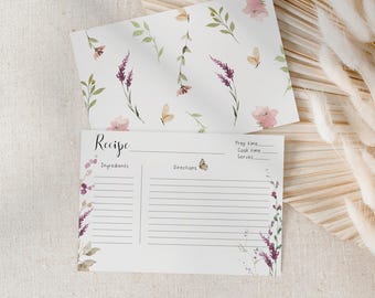 Printable recipe card, PDF download, Kitchen Organisation, Meal Planning, Florals Theme, Foodie, Cooking and Baking Gift, Home Templates
