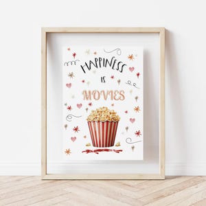 Happiness is… Movies Print, Movie Decor, Wall Art, For the Film Buff, Cinema Lover, Home Theater Art, Digital Download