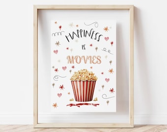 Happiness is… Filme Druck, Film Dekor, Wand Kunst, Für den Film Buff, Kino Liebhaber, Heim Theater Kunst, Digitaler Download