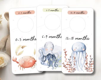 Divisori per armadio per neonati stampabili bifacciali, organizzatori per guardaroba per cameretta, da neonato a 36 mesi, sotto il mare, regalo per baby shower, cameretta fai da te