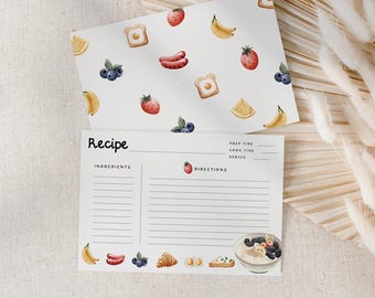 Printable recipe cards, PDF download, Kitchen Organisation, Meal Planning, Brunch Theme, Foodie, Cooking and Baking Gift, Home Templates