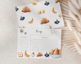 Printable recipe cards, PDF download, Kitchen Organisation, Meal Planning, Breakfast Theme, Foodie, Cooking and Baking Gift, Home Templates