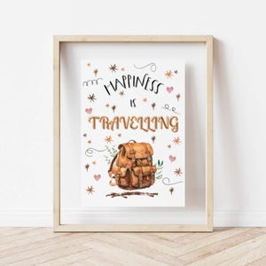 Happiness is Travelling, Wandkunst, Für den Reisenden, Home Art, Wohnkultur, Hobby Illustration, Abenteurer Geschenk, digitaler Download