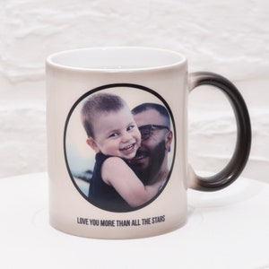 Magic Star Map Photo Mug / Taza de cielo nocturno que cambia de color / Taza personalizada de foto y mapa del cielo con activación de calor / La taza se vuelve blanca con el calor