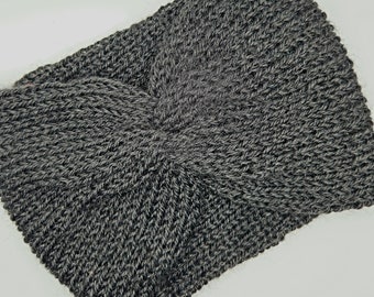 Black / Dark Grey Recycled Yarn Knit Headband Ear Warmers