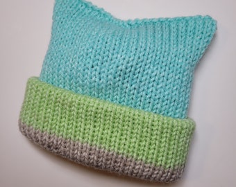 Reversible Blue and Green Baby Cat Ear Beanie