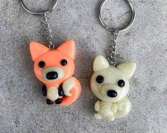 Polymer Clay Fox Glow-in-the-Dark Keychain