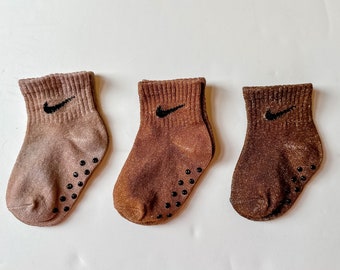 Neutral Colored Baby Nike Crew Socks, Tie-Dye Crew Socks, Tie-Dye Nike Crew Socks, Tie Dyed Children's Socks, Gender Neutral Socks, Earthy
