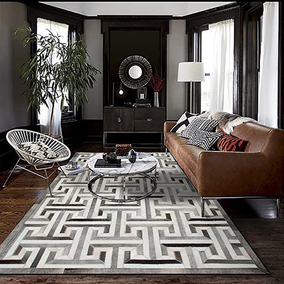 Handmade Cowhide Patchwork Rug Contemporary Leather Rug Lock 