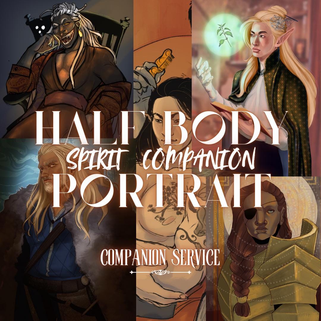 Half Body Spirit Companion Portraits | Custom Art of Your Companion ...