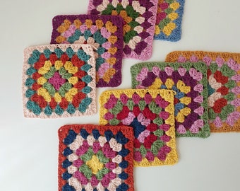 Earthy Crochet Granny Squares: Multicolored Afghan Patchwork Pieces