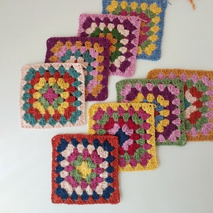Earthy Granny Square Sets of 16, Crochet Pcs of 20, Unblocked Multicolored Granny Lots for Balaclava Bag Scarf, Afghan Patchwork Doily Kit