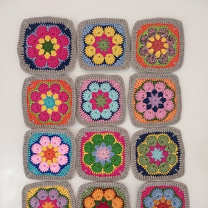Handmade Crochet Floral Granny Squares: Multicolor Afghan Blocks