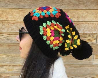 Handmade Granny Square Crochet Hat and Gloves Set