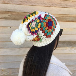 Handmade Crochet Granny Square Beanie and Gloves Set: Multicolor Acrylic Cotton