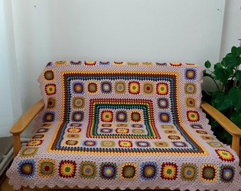 Handmade Afghan Granny Square TV Blanket, Crochet Patchwork Throw, Gift for Cozy Homes