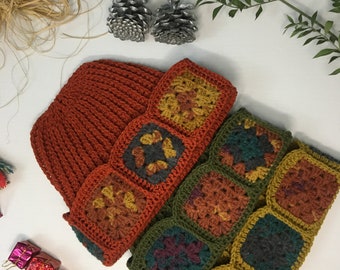 Granny Square Crochet Hat for Winter, Knit Beanie, Hand Knitted Multicolor Gifts, Handmade Colorful Present, Available for Wholesale