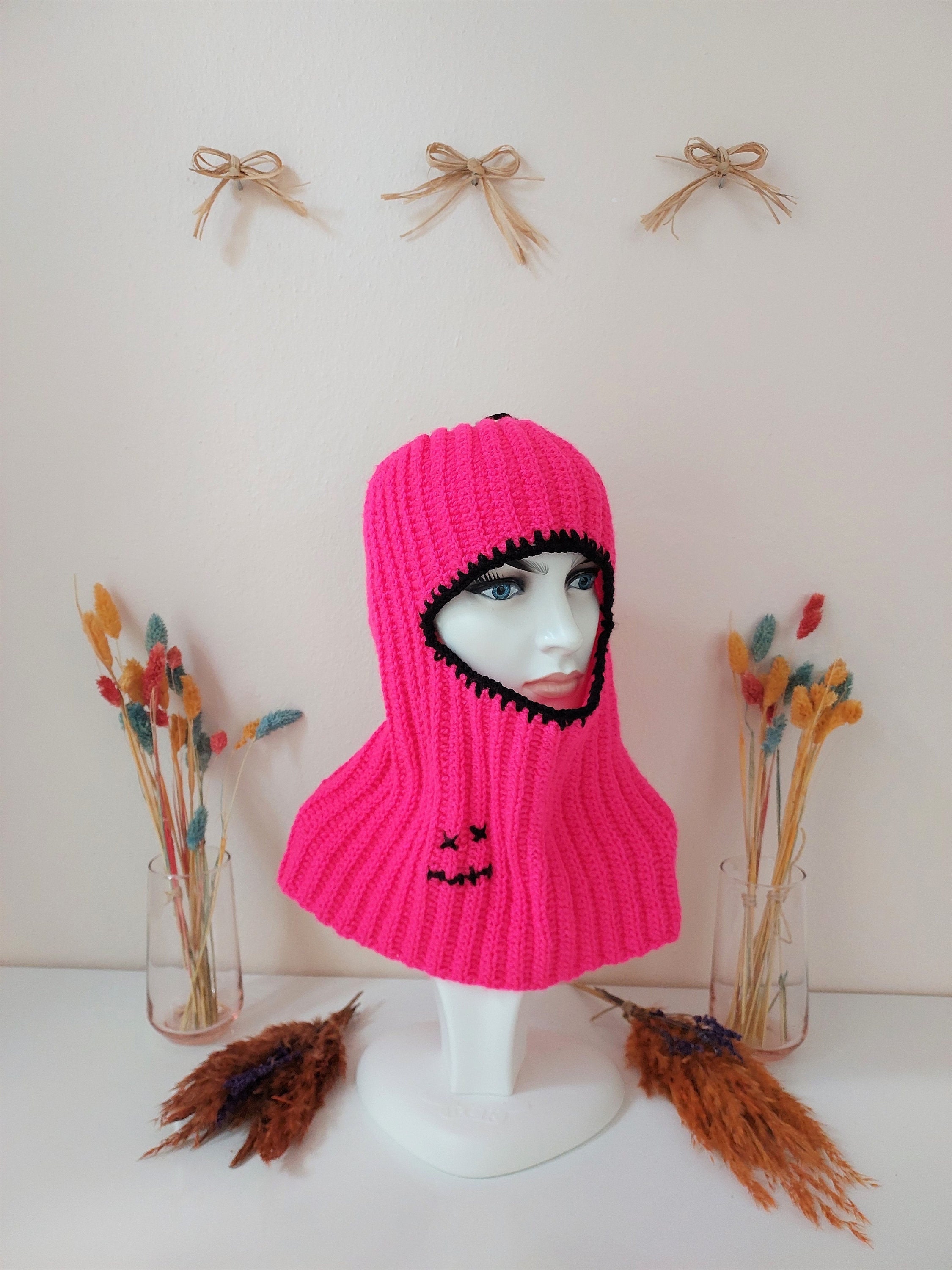 Neon Pink Crochet Balaclava: Handmade Knitted Hood - Etsy