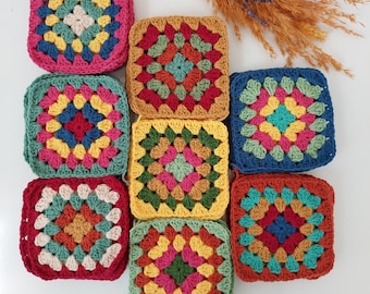 Handmade Crochet Granny Squares: Colorful Afghan Motif Set