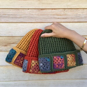 Handmade Granny Square Crochet Beanie: Unisex Cotton Acrylic Winter Hat