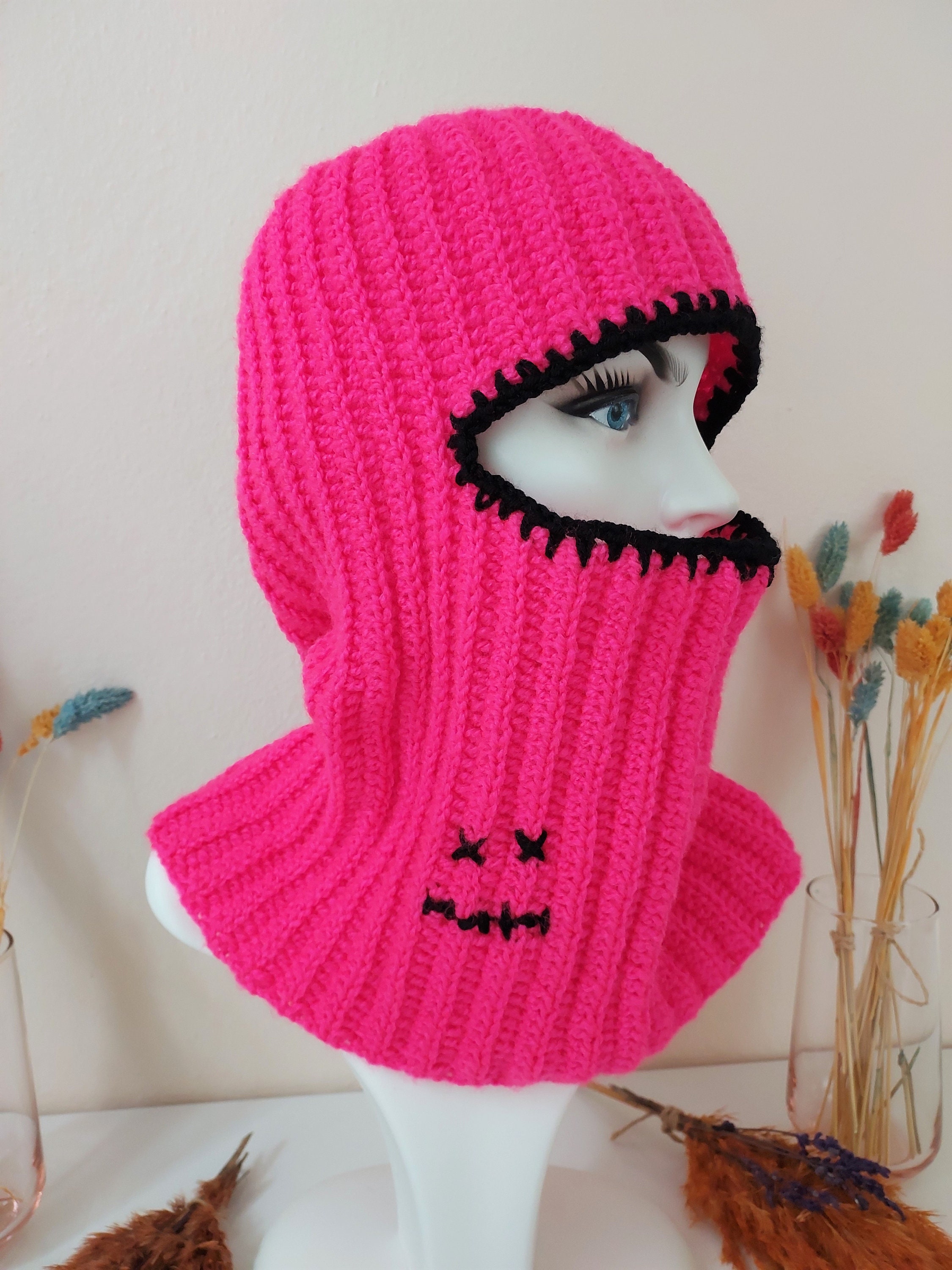Punk Pink Handmade Crochet Balaclava Neon Pink Crochet Balaclava: Handmade Knitted Hood - Etsy main image 4