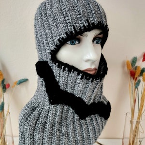 Grey Crochet Balaclava for Halloween, Handmade Creepy Hat, Custom Hood Gift