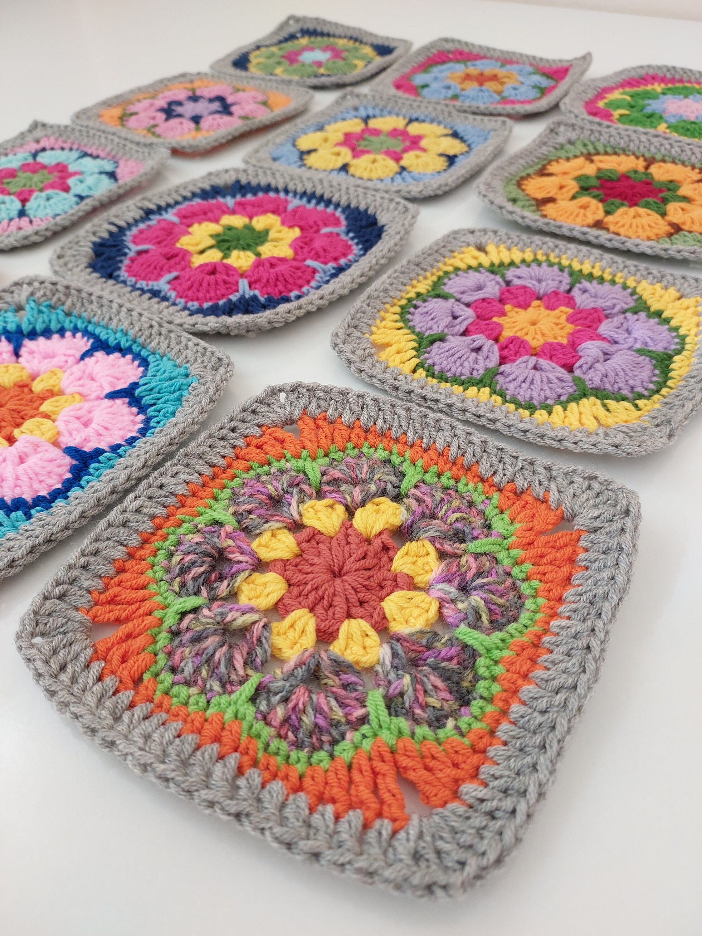Handmade Crochet Floral Granny Squares: Multicolor Afghan Blocks - Etsy