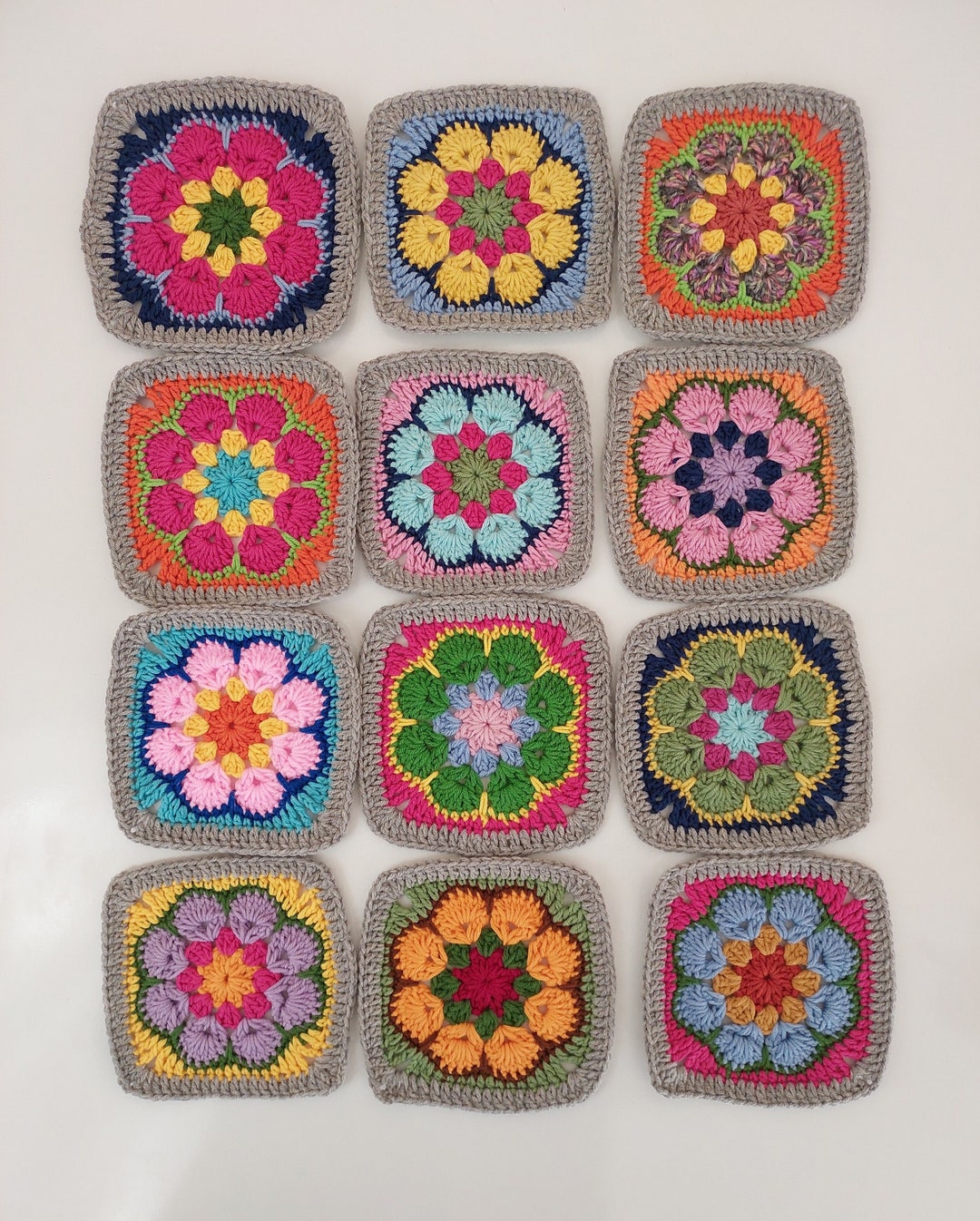 Handmade Crochet Floral Granny Squares: Multicolor Afghan Blocks - Etsy