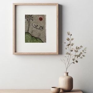 Tigre et La pie/Carte de Voeux/Peinture de Vœux/Gravure originale fait à la main/ Nouvel an/Cadeau/Porte bonheur/Traditionnelle  coréenne