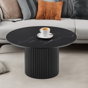 Okrągły stolik kawowy z ryflowaną nogą Czarny lub biały okrągły stolik kawowy Okrągłe stoliki kawowe Wiele kolorów zdjęcie 1
