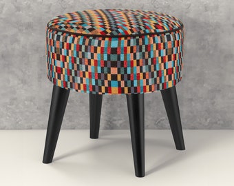 Footstool HANDMADE | upholstered foot stool | footrest wooden legs | 100 of colours | ottoman | Round footstool Pouf Tuffet Padded stool