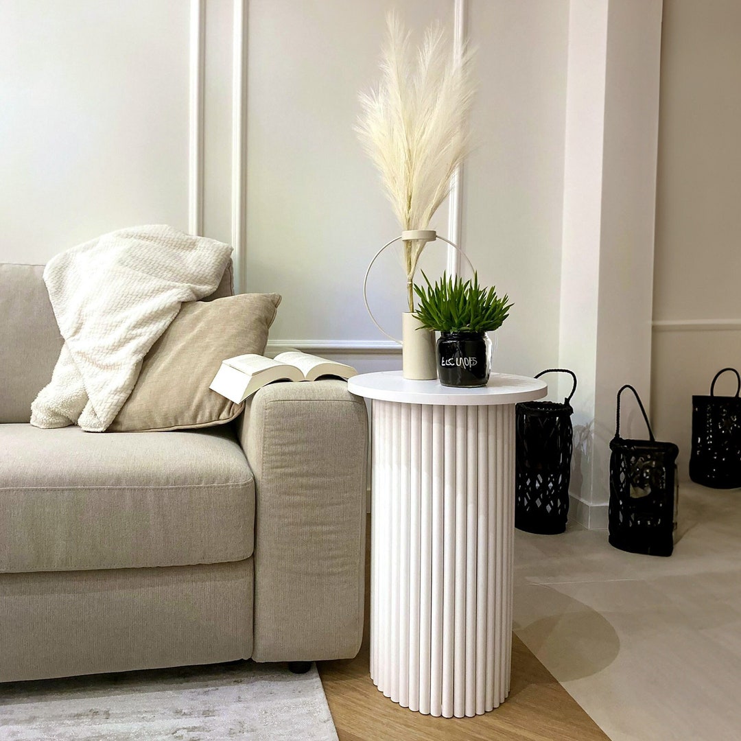 Side Table Round Fluted Table Flower Stand Fluted Pedestal Fluted ...