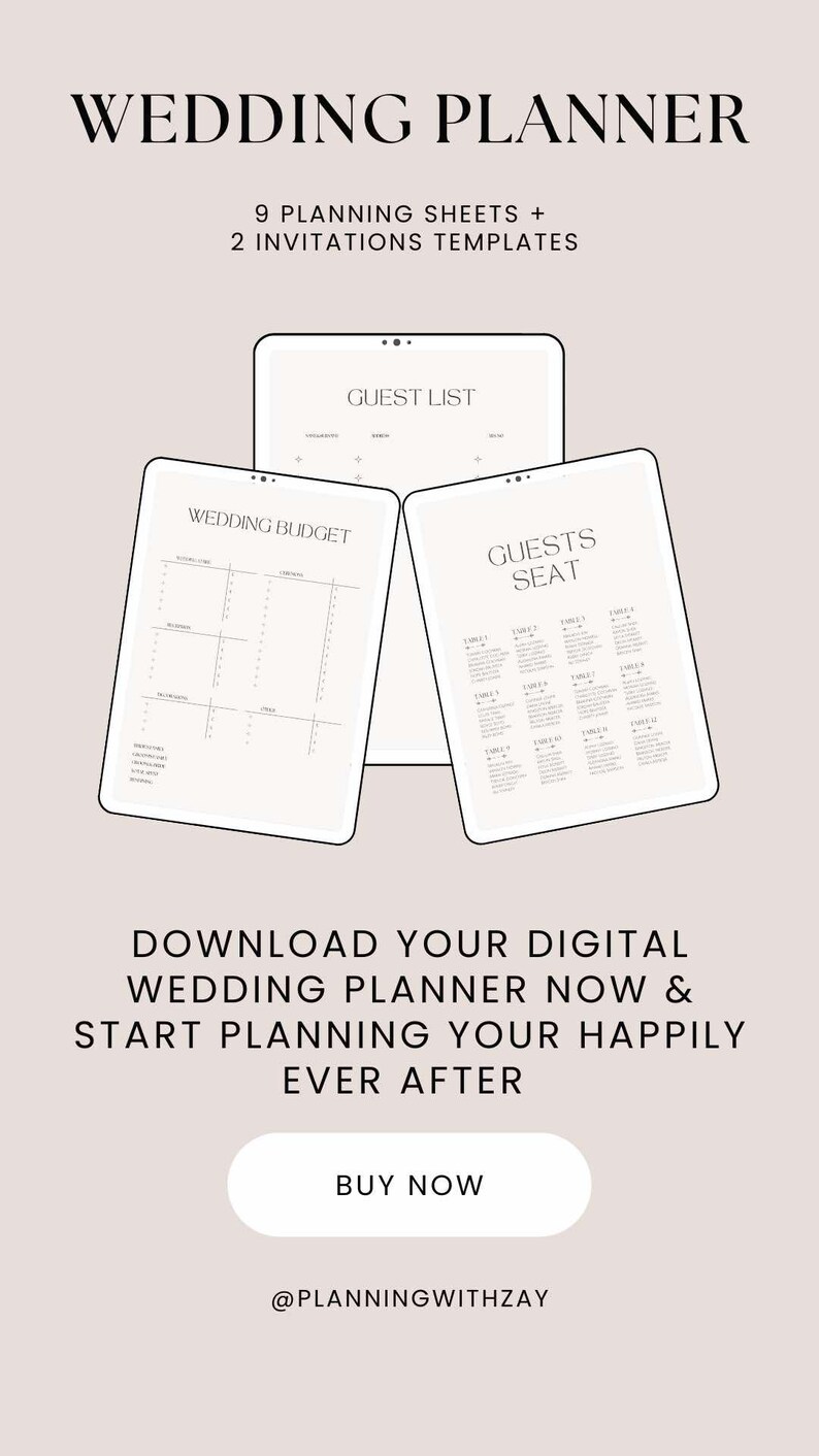 9-page Wedding Planner Sheets + Invitation Template | Budget, Guest ...