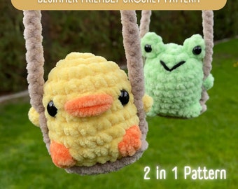 2 in 1 Crochet Pattern | Chick and Frog on a Swing Car Accessory, Amigurumi Crochet PDF Pattern, Plushies, Beginner Friendly Pattern