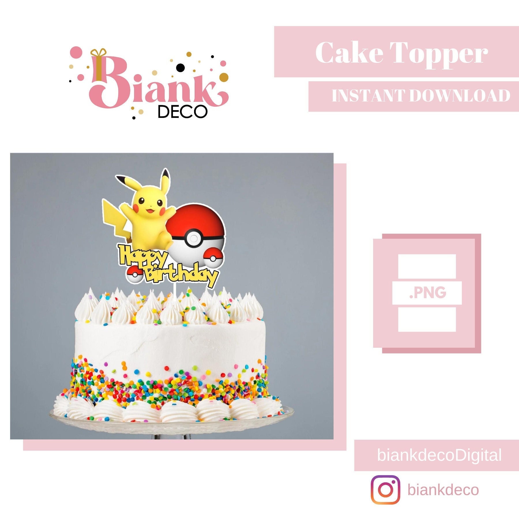 Pokemon Cake Topper Pikachu Digital File Pokemon Png Etsy France
