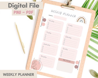 Weekly Planner, To Do List, Boho Supplies, Digital Planner, Pdf File, Notebook, Goodnotes, Weekly Organizer, Printable Planner, Boho Planner