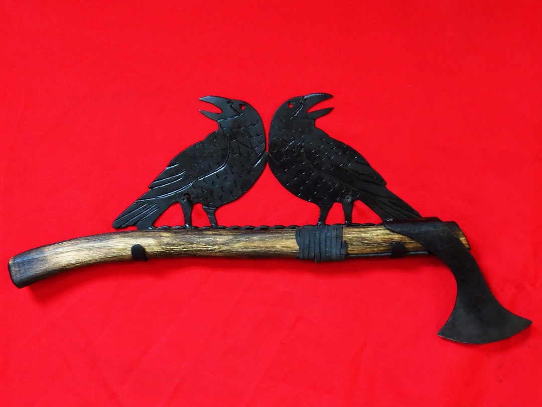 Viking Axe Wall Mount, Huginn and Muninn Axe Holder, Axe Steel Hanger
