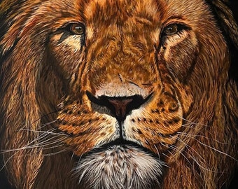 モダンアート ライオンの絵 キャンバスにアクリル絵の具 サイン入り
