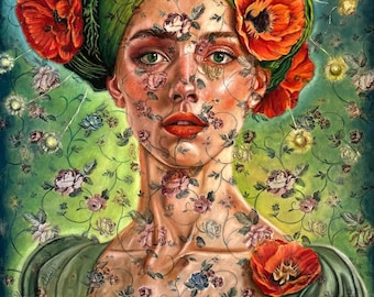 Woman portrait on textured fabric original woman wall art oil painting 90.110cm
