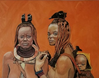 custom olieverfschilderij op canvas originele Afrikaanse vrouw kunst primitieve tribale familie