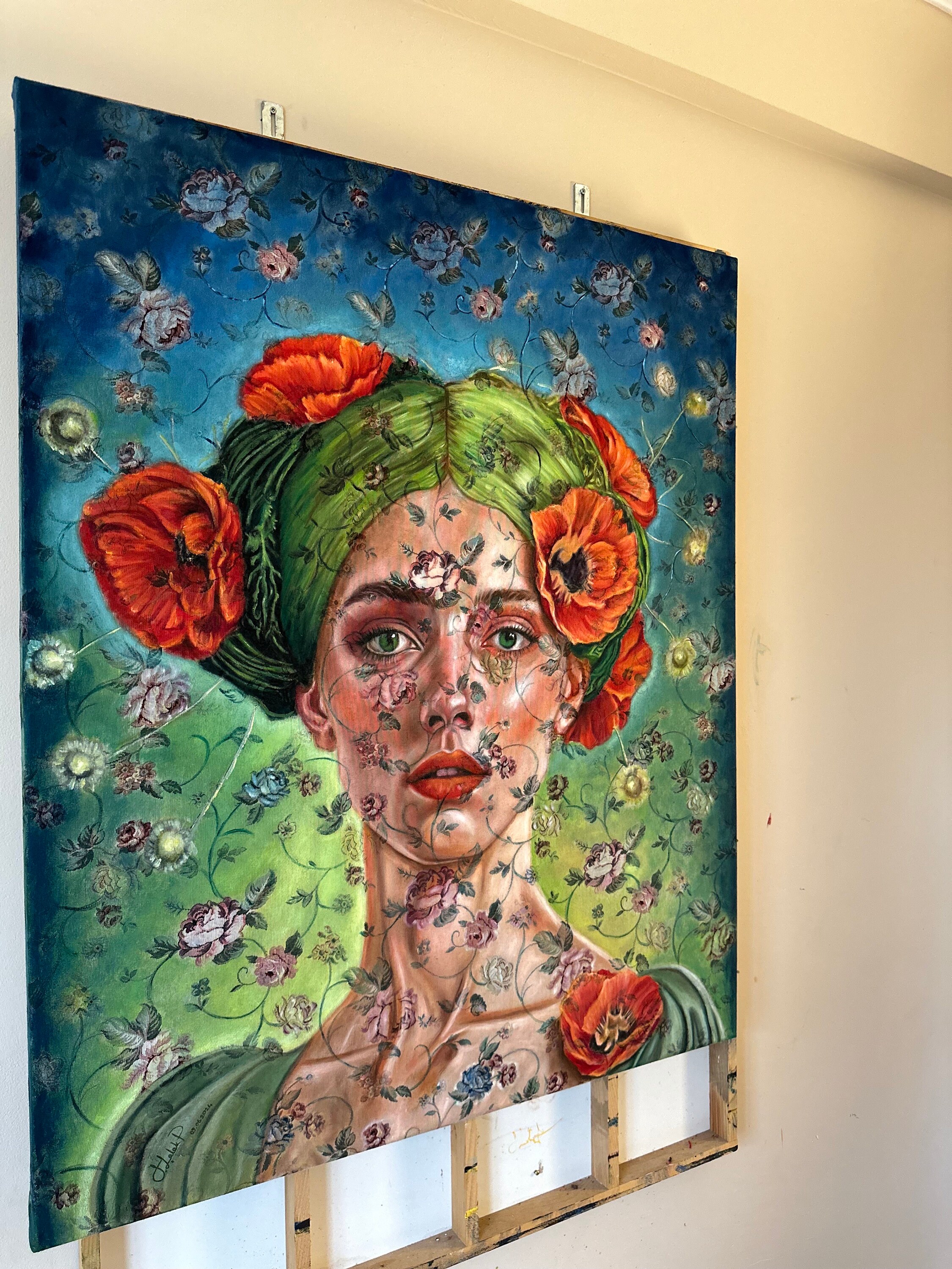Woman Portrait on Textured Fabric Original Woman Wall Art Oil Painting ...
