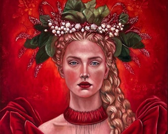original female wall art oil painting of female portrait on velvet fabric. 90.110cm
