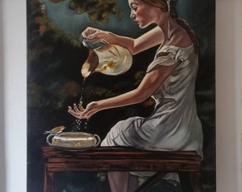 Original working woman portrait oil painting on canvas  wall art living room