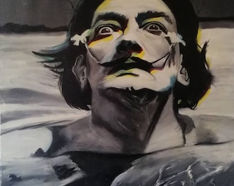 Ritratto originale di Salvador Dalì: dipinto a olio su tela fatto a mano (50 x 60 cm)