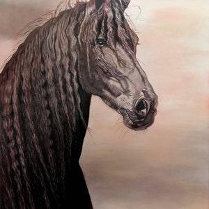 original oil painting brown horse portrait art on canvas signed artwork
