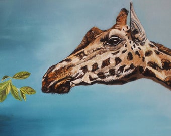 Oil painting  original realistic giraffe painting