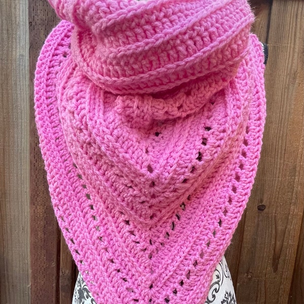 Crochet scarf, Wild Oleander, Hooded Scarf, Gift, solid pink