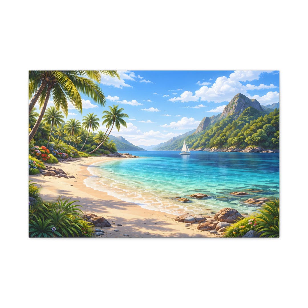 Tropical Beach Seascape Canvas Wall Art | Large Coastal Ocean Landscape ...