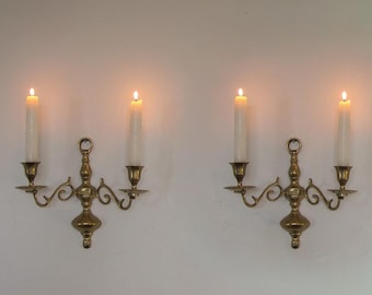 Set van 2 - vintage sierlijke koperen kandelaars wandkandelaars - paar Victoriaanse taps toelopende kandelaars